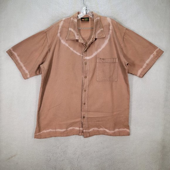 Vintage Cotton Palm Beige Cotton Tie Dye Button Down Collared Rare Casual Shirt - Picture 1 of 15
